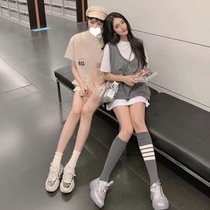 ins semi - cut socks female net red chic4 bar striped calf socks micro - lean leg tb stockings night - light tide stockings