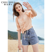 Autumn water Yi Ren Chiffon shirt 2021 autumn new womens polka dot short shirt V-neck bubble sleeve top summer
