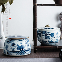 Jingdezhen antique blue and white Wuliang Dapu tea pot full handmade Chinese ceramic tea warehouse household storage tank Tea Ware