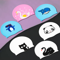 Child bathing cap male and female child printing adorable professional silicone gel swimming cap woman long hair waterproof without stranglehead hair