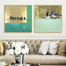 American oil painting retro pure hand-painted gold foil bird branches light decorative painting luxury modern living room porch corridor hanging painting