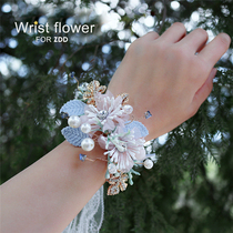 ins handmade bridal wrist flower bridesmaid sister bracelet flower small fresh beautiful Korean high-end hand flower bud ribbon