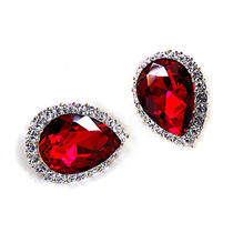 Fashion exaggerated red and black gem water drop earrings silver needle flash earrings temperament bride without ear holes female ear clip