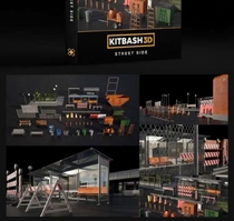 44 C4D-E3D road transport model collection Road trash can bus stop barricade SX189