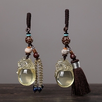 High-grade simple yellow crystal car keychain pendant men and women Korean creative jewelry security couple