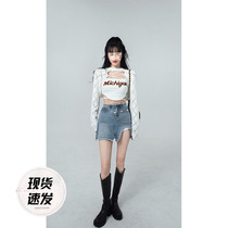 Aunt Barbie Irregular Denim Half Body Skirt Woman Summer 2022 New High Waist Open Fork Display High With Small Crowdna Character Short Skirt