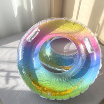 Cute cartoon swimming ring sequins adult children life buoy men and women thick inflatable swimming circle rainbow ring armpit circle