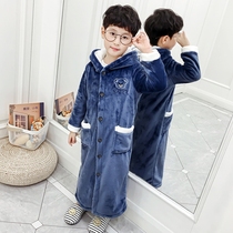 Childrens bathrobe coral velvet robes Autumn and winter flannel children boys nightgown hooded bear bear extension