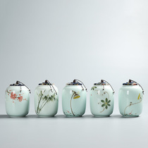 Pure hand-painted ceramic tea cans celadon Puer Red green tea cans home storage sealed cans gift customization