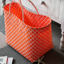 KENS imported environmentally friendly woven shopping basket plastic woven hand basket storage bag INS Wind woven bag dirty clothes basket