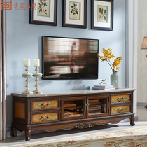 American Solid Wood Marble TV Cabinet Tea Several Antique Sculpture Small House Storage Cabinet Film and Television Cabinet Combined