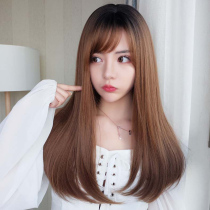 Wig female long hair net red cute full head hood type wig set natural fluffy air bangs hair extension hair repair hair
