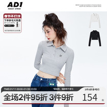 ANDYET AD1 22AW original basic LOGO embroidery bottoming shirt hot girl style short POLO collar top