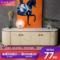 Light luxury leather TV cabinet coffee table combination Hong Kong-style large household living room household high-end marble Italian minimalist furniture