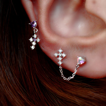 Cross earrings Japan Harajuku style cute mini ears bone nails double earrings exquisite Korean design sense