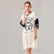 Baiyati 2021 summer new short-sleeved large T-shirt night dress thin long skirt pajamas cute cartoon code home clothes