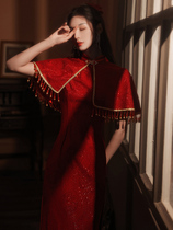 Toast dress bride 2021 new wine red wedding cheongsam short retro Chinese dress female dress summer