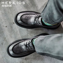 Horrelles British style round head dress business casual leather shoes fashion leather men thick-soled Derby shoes