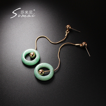 sumni Samini temperament fresh retro fashion simple 925 silver Jade long earrings female