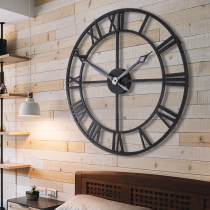 European-style round large wrought iron clock watch nostalgic home creative mute country American living room retro wall clock