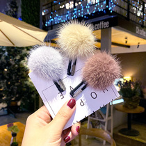 Korean version of net Red Square plush hairclip girl side hairpin Net red bbclip clip headdress Super fairy simple temperament