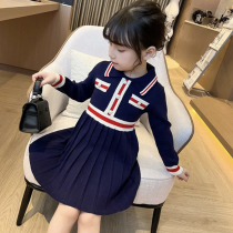 girls' dress autumn 2022 new girls' sweater knitted shirt fashionable college style princess dress western style