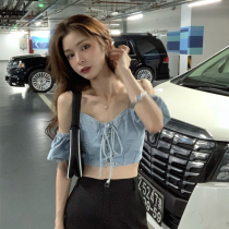 Summer 2020 Korean version sexy wear strappy strapless denim camisole vest port flavor design sense short coat women