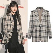 Star with the same plaid small blazer womens 2021 spring and autumn Korean version of the British style chic plaid suit top tide
