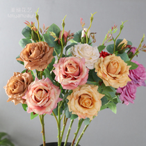 3 Head curled edge corner rose simulation single branch rose silk flower fake flower home living room decoration table flower porch decoration