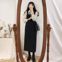 2021 Spring and Autumn New Black Korean Academy Style Solid Color Temperament Lady Strap Dress Joker A- line dress