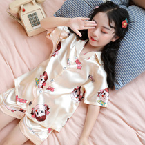 South Korean girls pyjamas summer thin ice silk short sleeve kid suit CUHK childrens mother and daughter babys home clothes