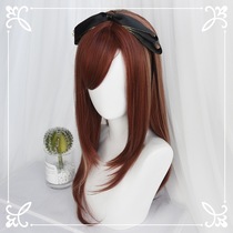 Swann family-Wig female Gothic style dark red mixed color medium long curly hair Dark temperament buckle round face -) Black tea)
