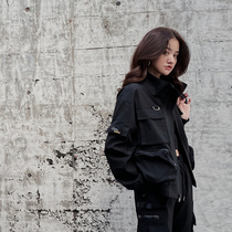 2021 new spring and autumn jacket short black locomotive jacket suit cool overcoat womens ins tide