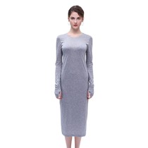 NOME womens new spring dress round neck simple lazy style solid color wild wild long sleeve thin dress women