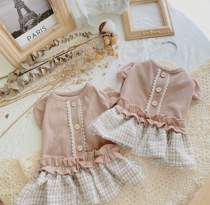 Bag cat pet autumn small flying sleeve net gauze puffy dress French lace ruffle cat dress Teddy dress