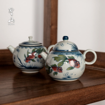 Shengshan antique hand-painted ceramic teapot blue and white fish pattern Chinese teapot ceramic kung fu tea set bubble teapot