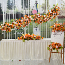 Wedding props Orange autumn simulation floral wedding soft decoration flower row Welcome area stage background floral ornaments