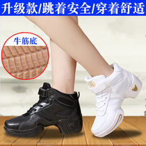 Square dance shoes adult Autumn white Middle heel cow tendon female dance shoes leather soft bottom full cowhide childrens high heel