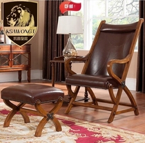 Leather leisure chair set American leisure sofa recliner footstool Leisure chair Foot leather stool Balcony chair