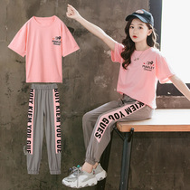 South Korean girl suit 2021 new girl net red sports ocean summer clothing 12 years old CUHK child pure cotton two sets