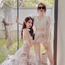 Swimsuit female split long sleeve light luxury sexy belly high waist slim holiday fairy small chest bikini photo swimsuit