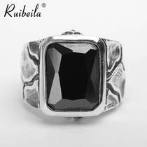 ruibeila925 silver personality retro Thai silver ring square inlay red black artificial gemstone ring male