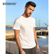  Kuegou mens short-sleeved t-shirt Summer mens slim-fit mens white top round neck solid color bottoming shirt tide 601