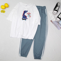 Girl summer 2019 Korean version of loose fashion two-piece set junior high school students short sleeve leisure sports set tide