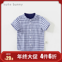 cutebunny baby summer small boy plaid short sleeve shirt foreign style baby cotton thin casual shirt