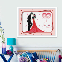 Cross stitch clock 2021 New thread embroidery living room bedroom small wedding wedding couple wall clock embroidery