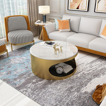 Round marble coffee table Light luxury modern Nordic round small apartment small coffee table Bedroom double layer storage coffee table