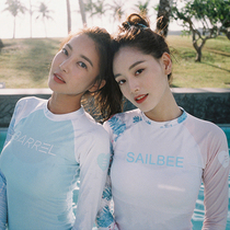 Long-sleeved sunscreen bathing suit womens conservative belly cover sports thin split 2020 new wetsuit snorkeling surfing suit