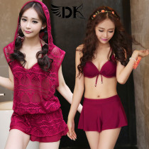 DK2021 new swimsuit womens small-breasted bikini gathered three-piece cover belly thin bathing hot spring split swimsuit