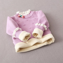 Female baby sweater velvet thick cotton autumn and winter warm sweater 1-2-3-7-year-old girl turtleneck base shirt 4